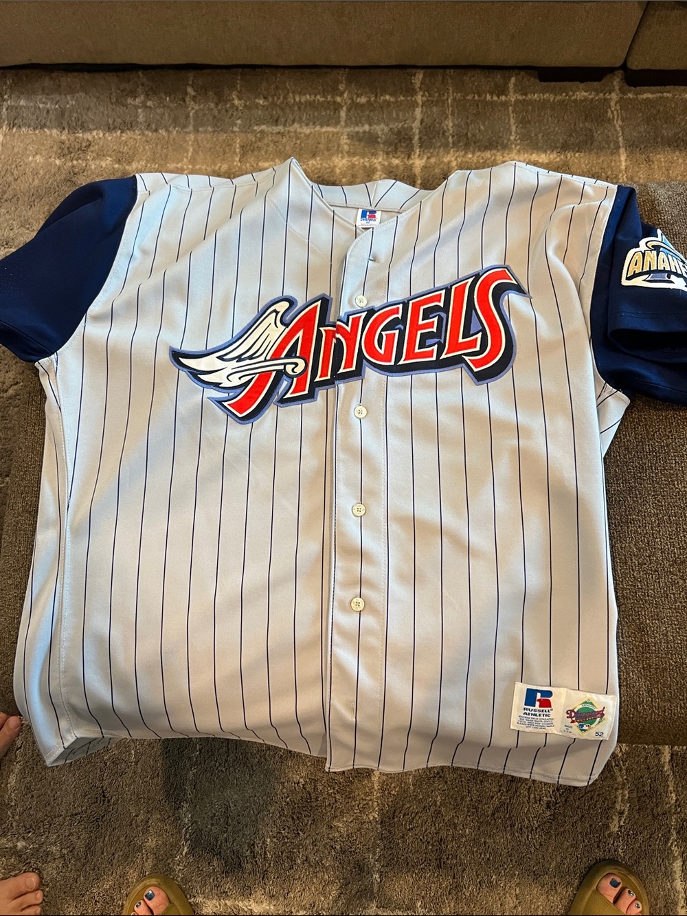 Russell Athletic Angels Pinstripe Jersey - Gray with Navy and Red Logo